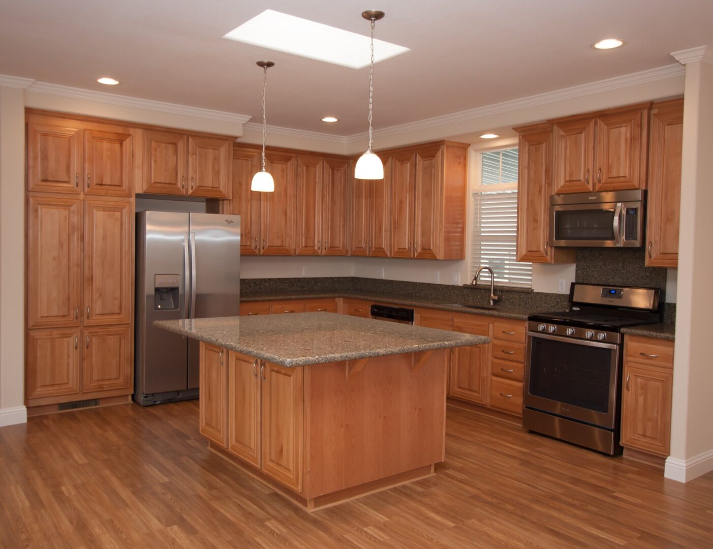 A brown and gray kitchen